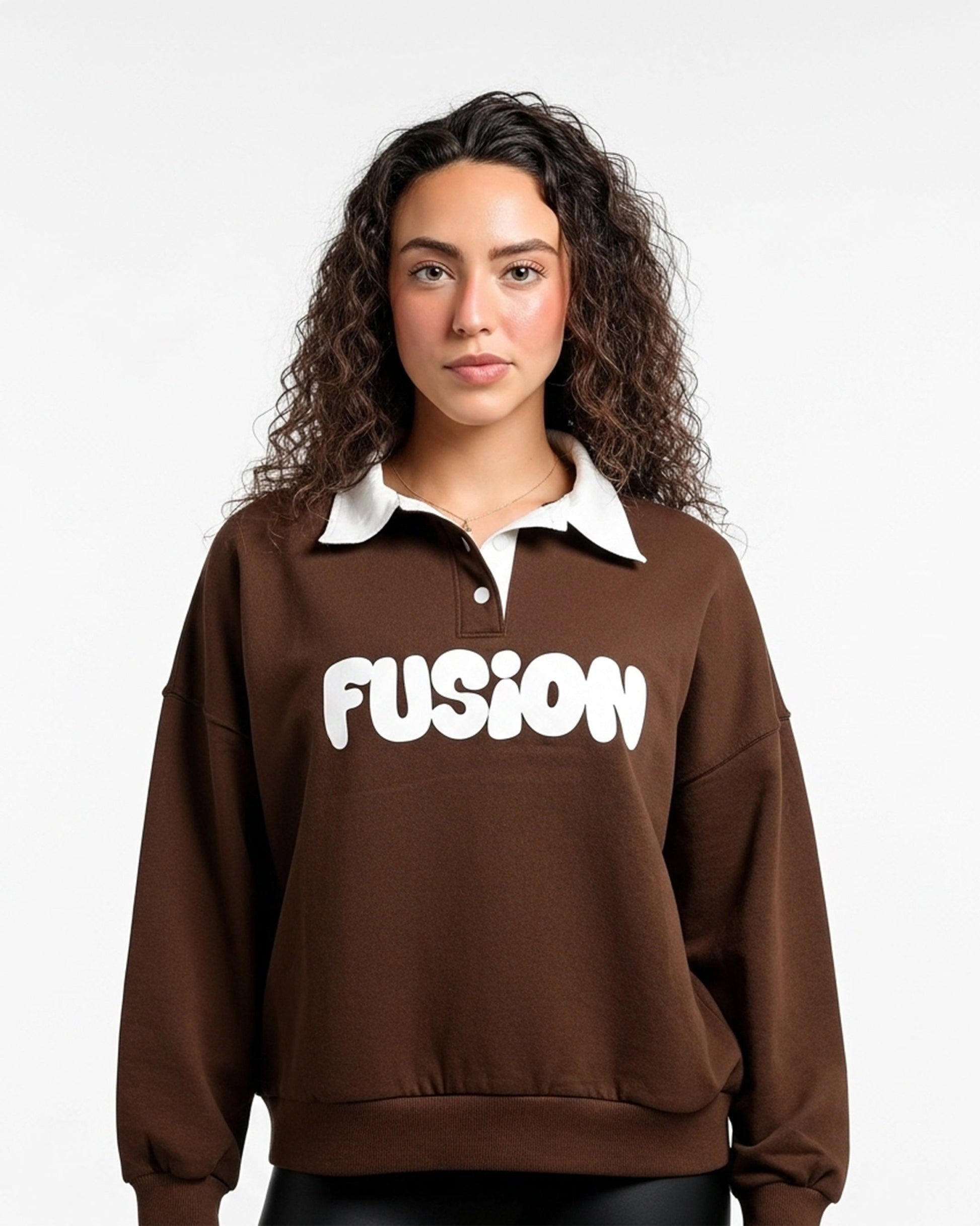 Buy Sajiero Fleece Polo Style Sweatshirt - FUSION - Brown in Pakistan