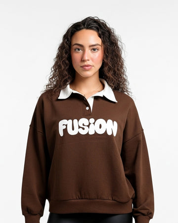 Buy Sajiero Fleece Polo Style Sweatshirt - FUSION - Brown in Pakistan