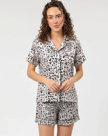 Buy Sajiero Silk PJ Set with Scrunchies - Snow Leopard in Pakistan
