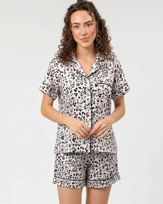 Buy Sajiero Silk PJ Set with Scrunchies - Snow Leopard in Pakistan