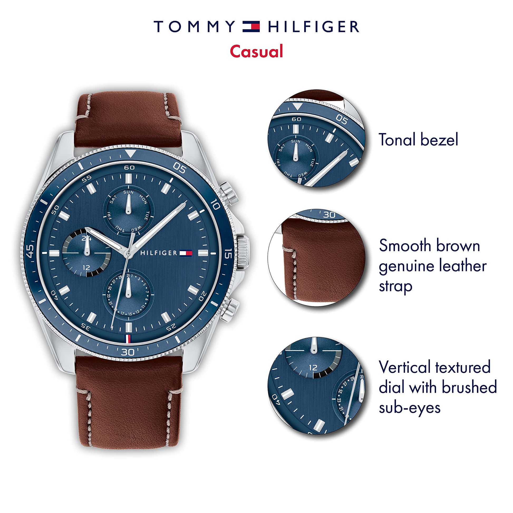 Buy Tommy Hilfiger Mens Quartz Leather Strap Blue Dial 44mm Watch - 1791837 in Pakistan