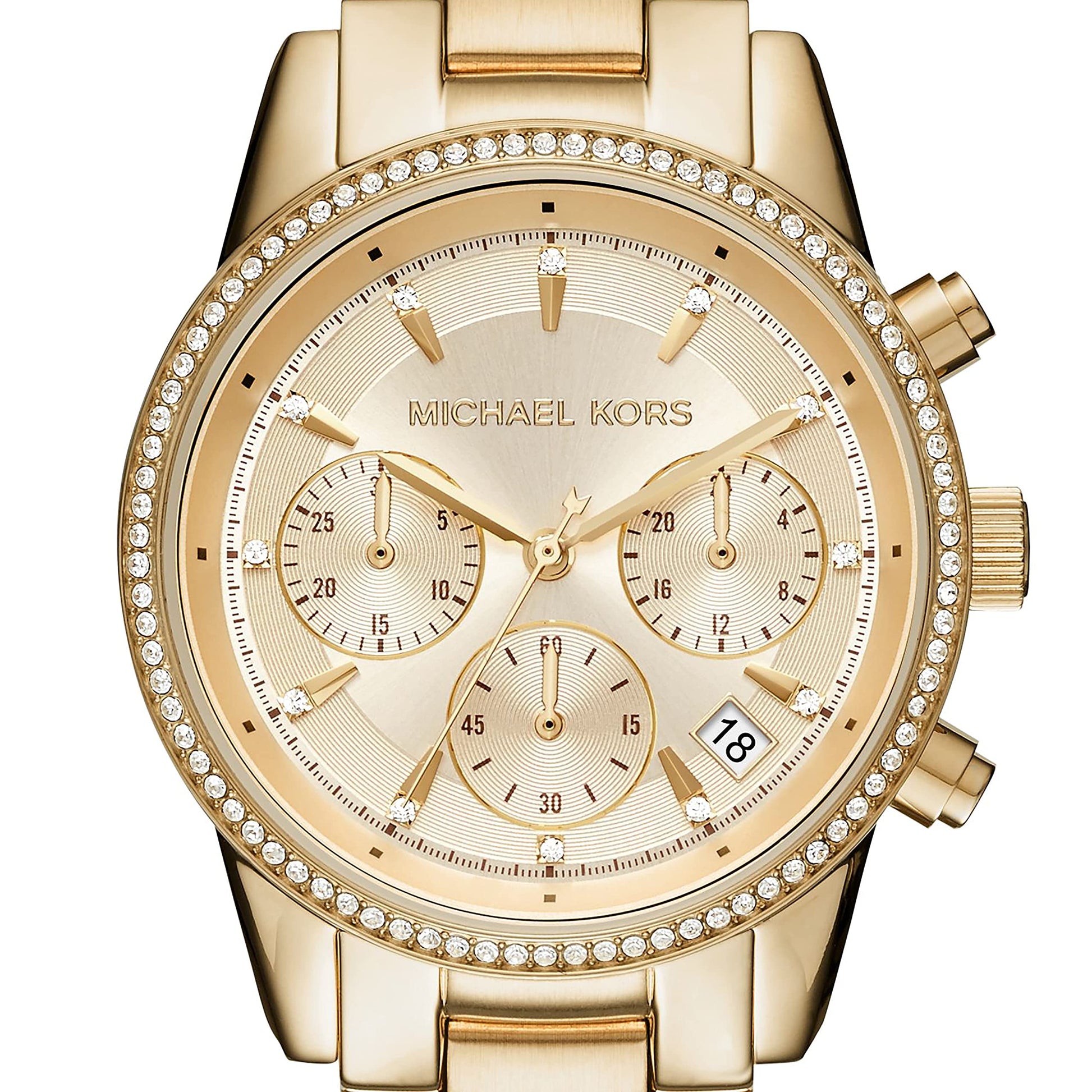 Buy Michael Kors Ritz Chronograph Gold Dial Gold Steel Strap Watch for Women - MK6356 in Pakistan
