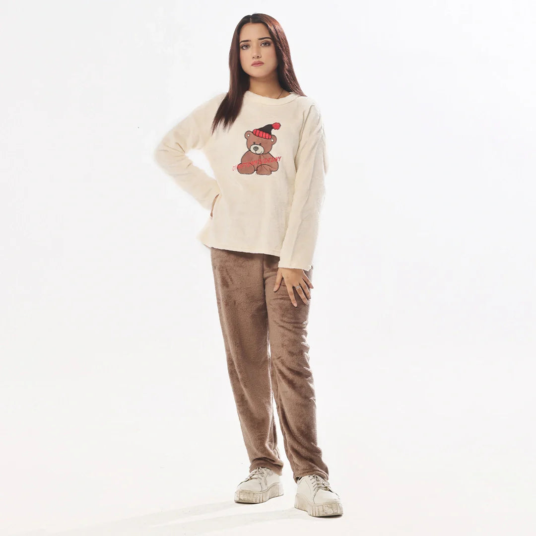Buy Sajiero Fleece Long Sleeve Pajama Suit Snow Teddy in Pakistan