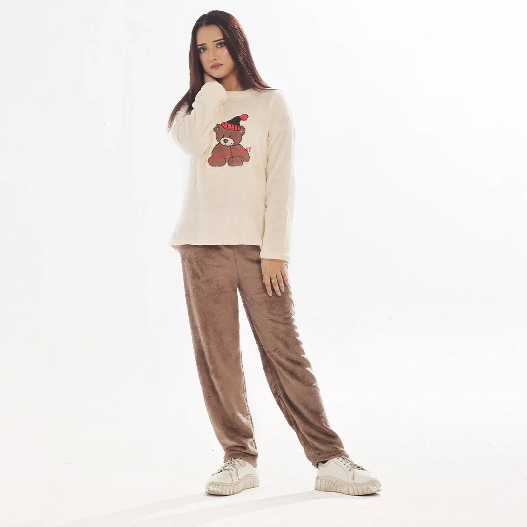 Buy Sajiero Fleece Long Sleeve Pajama Suit Snow Teddy in Pakistan