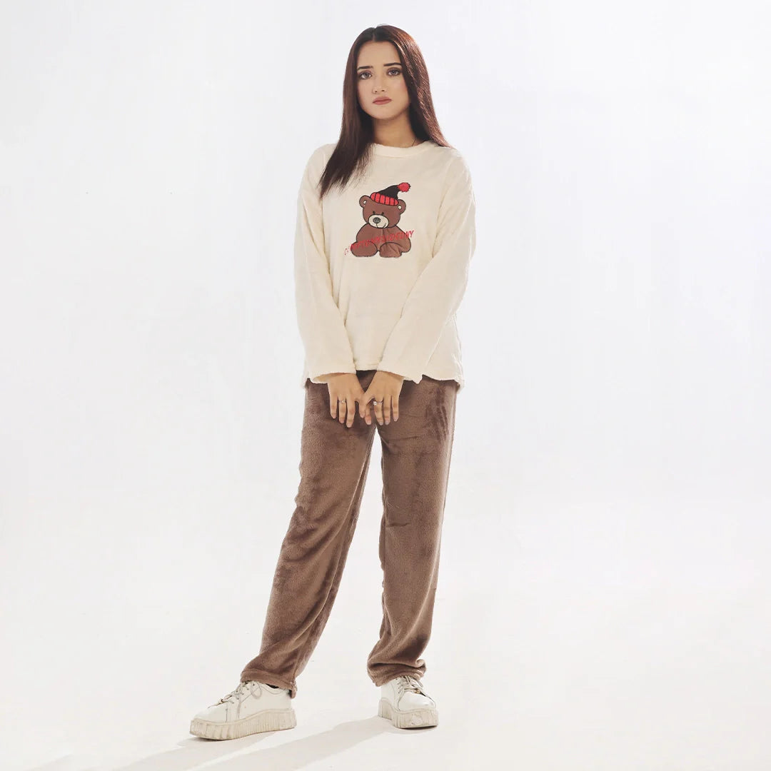 Buy Sajiero Fleece Long Sleeve Pajama Suit Snow Teddy in Pakistan