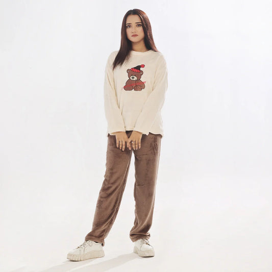 Buy Sajiero Fleece Long Sleeve Pajama Suit Snow Teddy in Pakistan