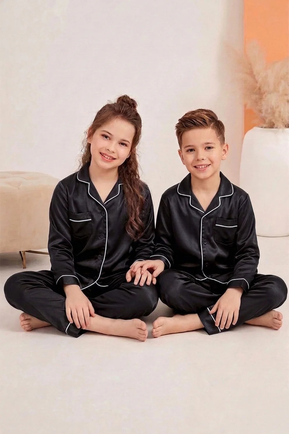 Buy Kid's Silk PJ Set - Black in Pakistan