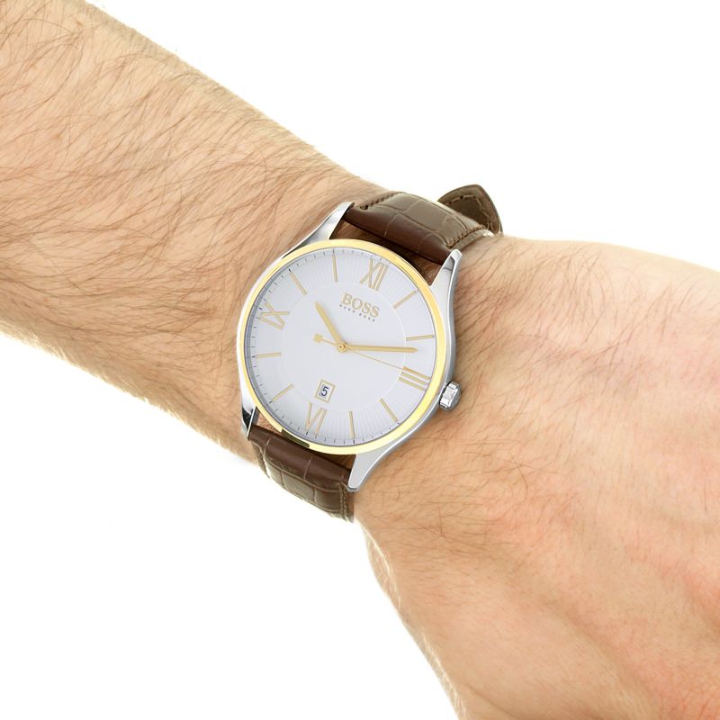 Buy Hugo Boss Mens Quartz Brown Leather Strap White Dial 43mm Watch - 1513486 in Pakistan