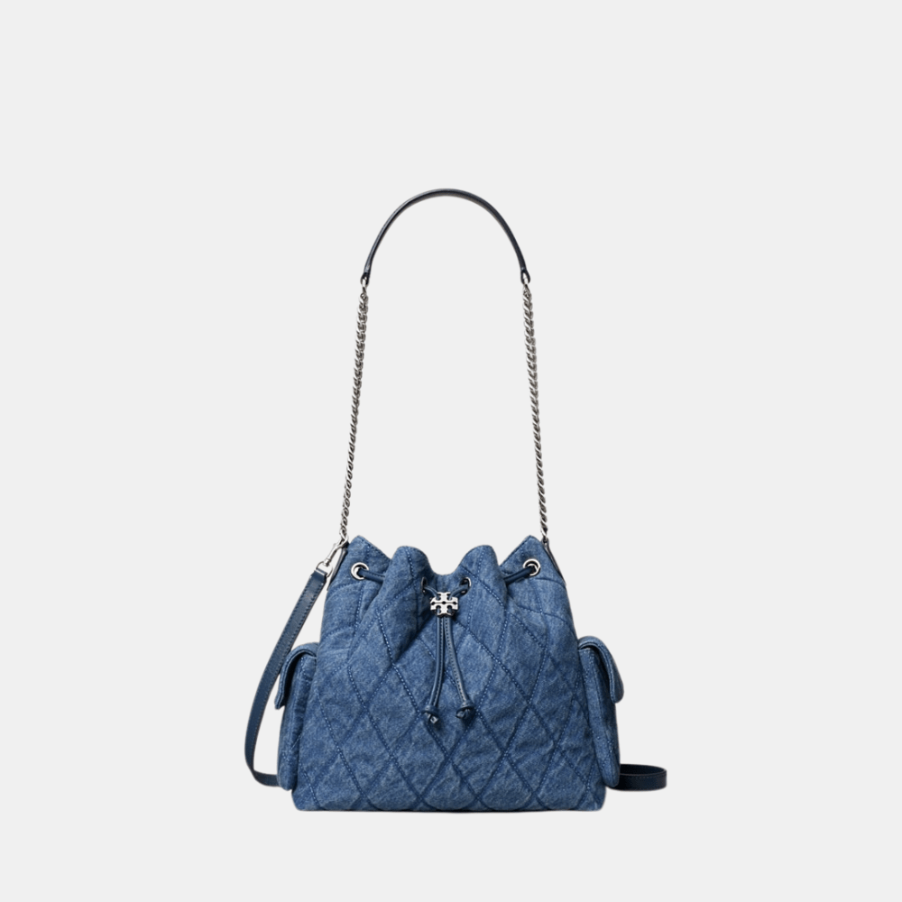 Buy Tory Burch Charlie Quilted Denim Drawstring Shoulder Bag in Pakistan