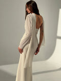 Buy SHEIN Aloruh 1pc Women Apricot-Color Asymmetric Long Sleeve Form-Fitting Backless Dress With Sash in Pakistan