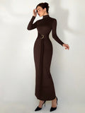 Buy SHEIN Aloruh Autumn/Winter New Slim Fit Warm Stand Collar Long Sleeve Cinched Waist Extra-Long Versatile Knit Dress in Pakistan