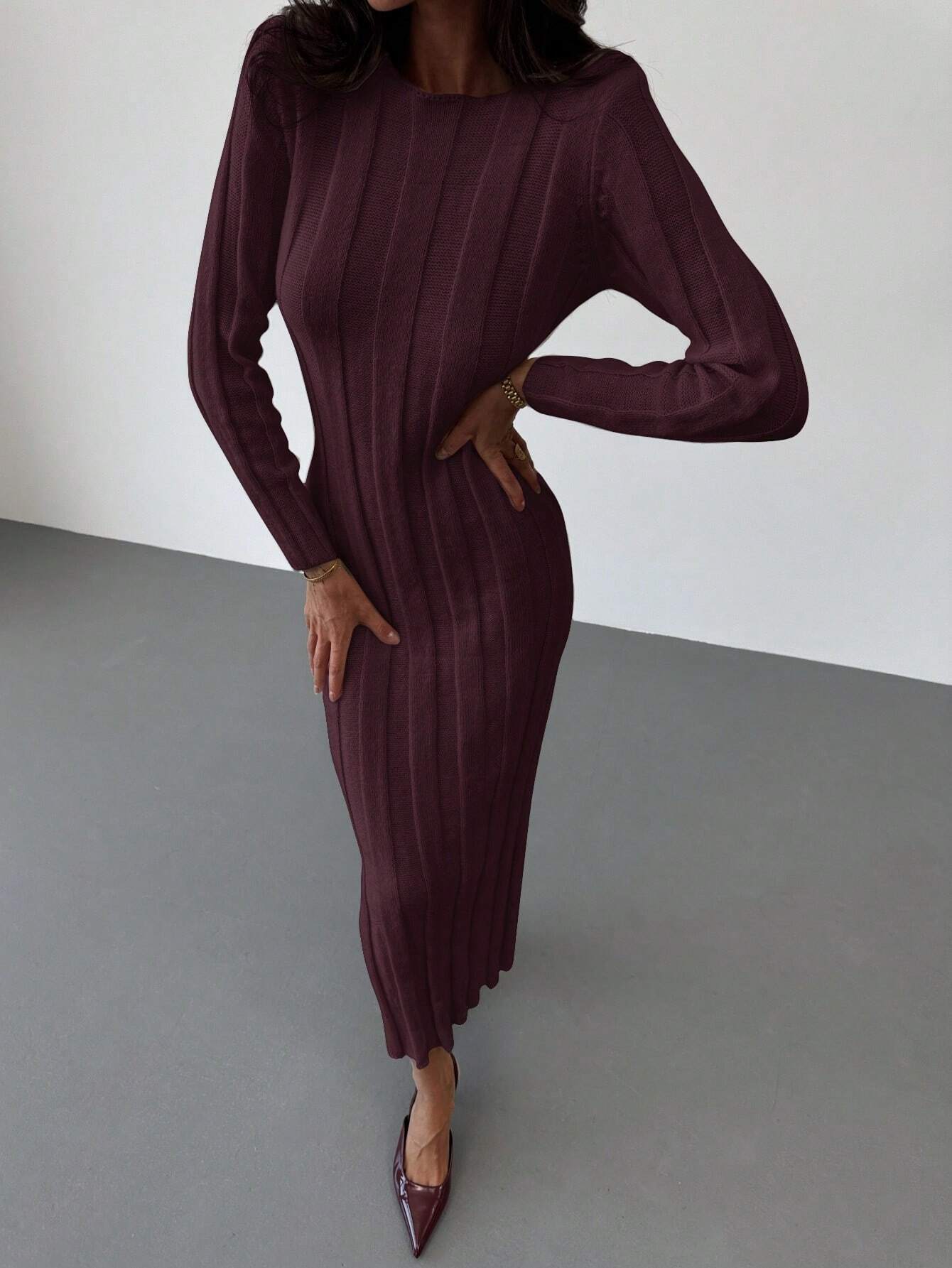Buy SHEIN Aloruh New Arrival Round Neck Long Sweater Dress in Pakistan