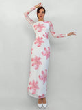 Buy SHEIN Aloruh Romantic Date Night Floral Print Pleated Long Sleeve Dress For Women in Pakistan