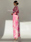 Buy SHEIN Aloruh Valentine's Day Pink Floral Print Long Sleeve Maxi Mesh Dress For Women in Pakistan