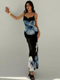 Buy SHEIN Aloruh Women's Floral Printed Slim Fit Low-Cut Draped Neck Cami Dress With Sheer Back And Spaghetti Straps in Pakistan