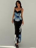 Buy SHEIN Aloruh Women's Floral Printed Slim Fit Low-Cut Draped Neck Cami Dress With Sheer Back And Spaghetti Straps in Pakistan