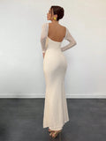 Buy SHEIN Aloruh Women's New Knitted Textured Fabric Solid Color Bodycon Long Sleeve Backless Mermaid Dress in Pakistan