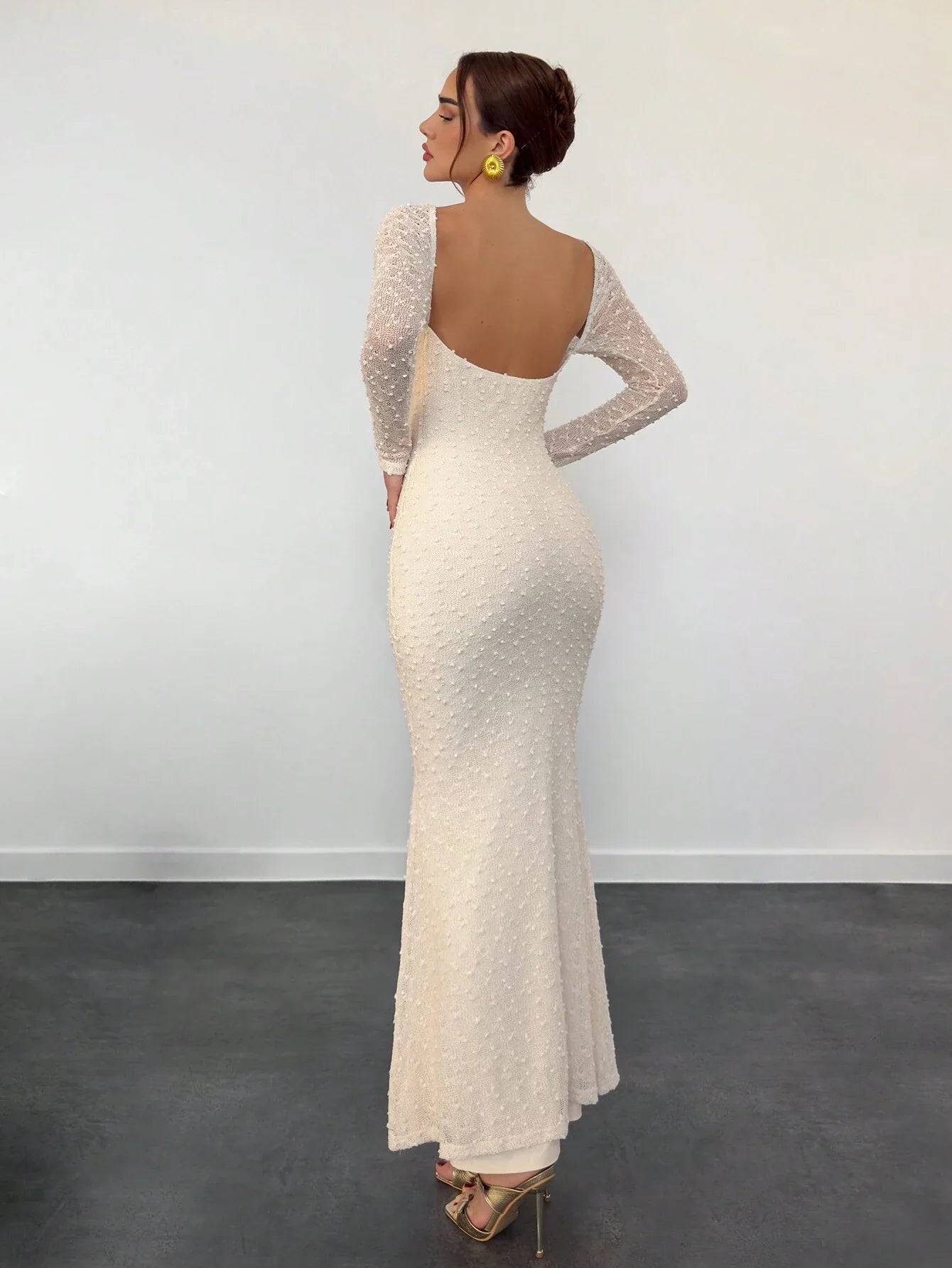 Buy SHEIN Aloruh Women's New Knitted Textured Fabric Solid Color Bodycon Long Sleeve Backless Mermaid Dress in Pakistan
