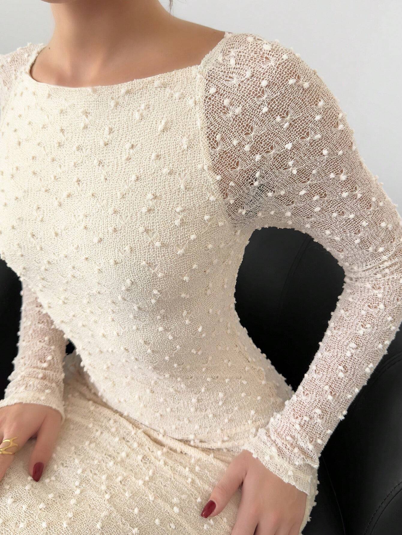 Buy SHEIN Aloruh Women's New Knitted Textured Fabric Solid Color Bodycon Long Sleeve Backless Mermaid Dress in Pakistan