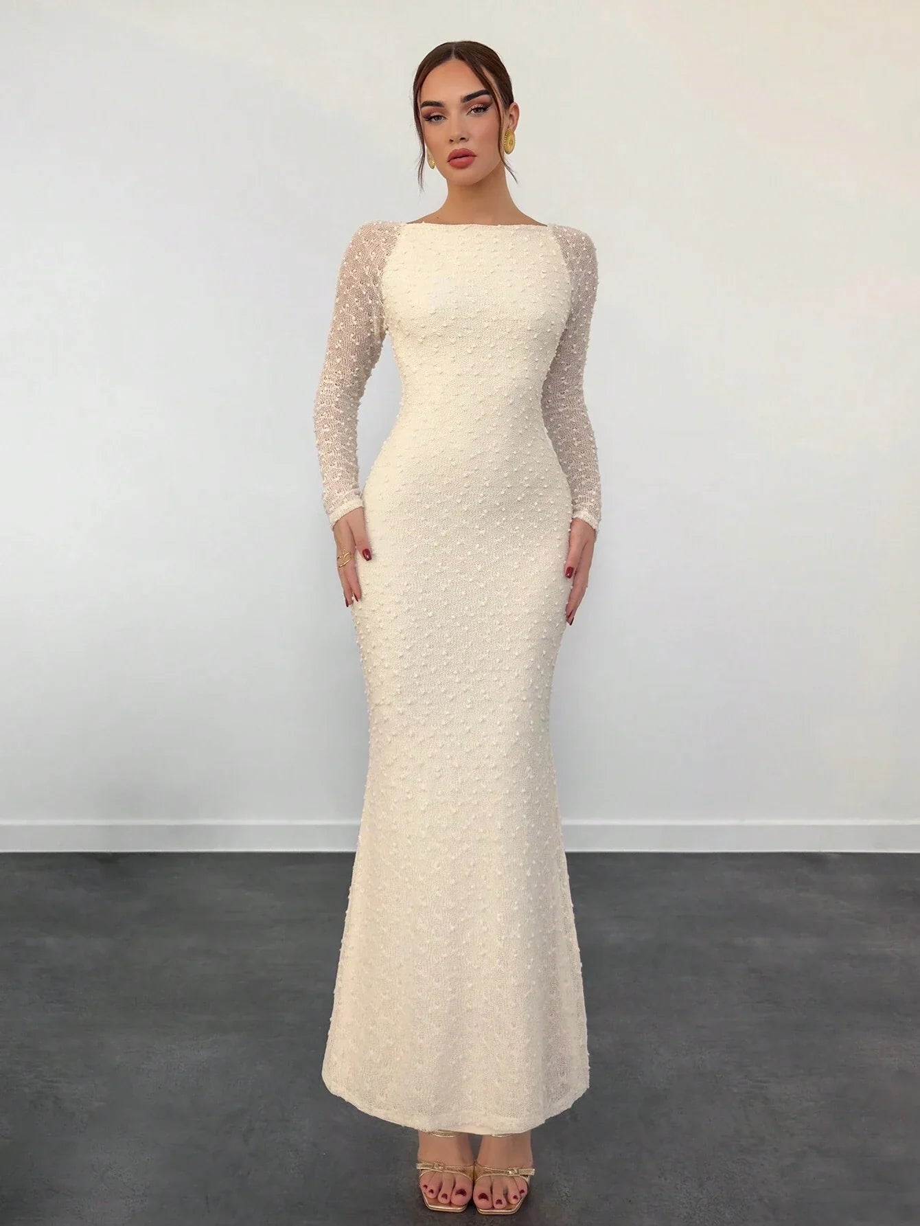 Buy SHEIN Aloruh Women's New Knitted Textured Fabric Solid Color Bodycon Long Sleeve Backless Mermaid Dress in Pakistan