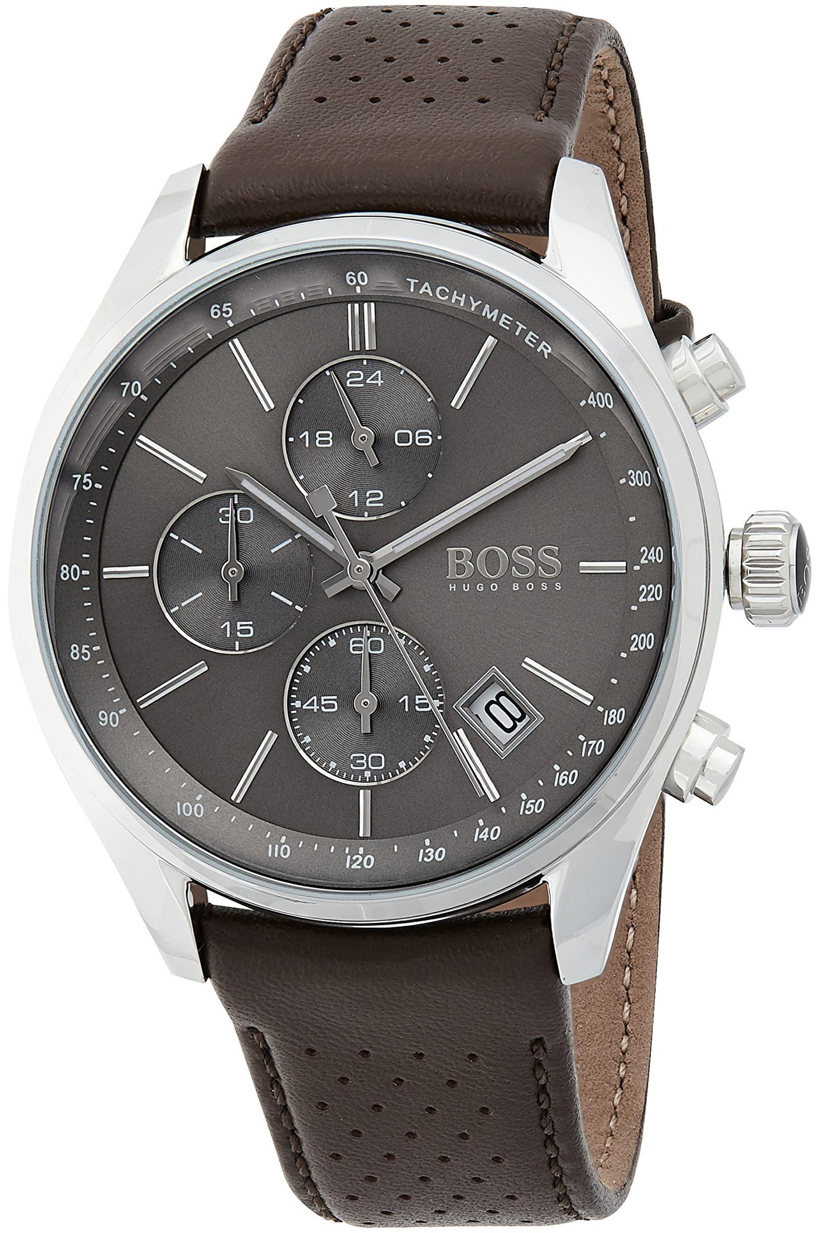 Buy Hugo Boss Mens Chronograph Quartz Leather Strap Grey Dial 44mm Watch - 1513476 in Pakistan