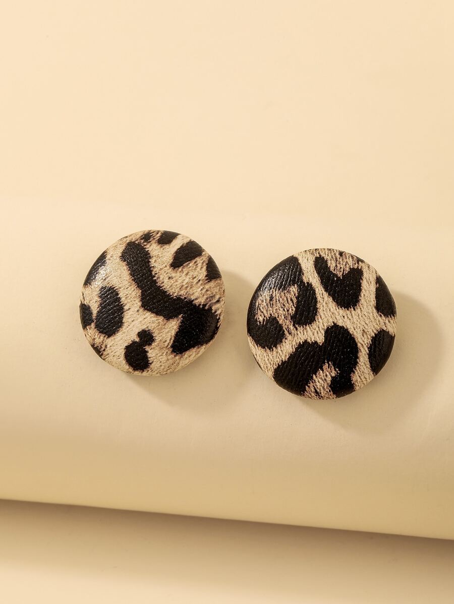Buy SHEIN Andkiss Leopard Pattern Round Stud Earrings in Pakistan