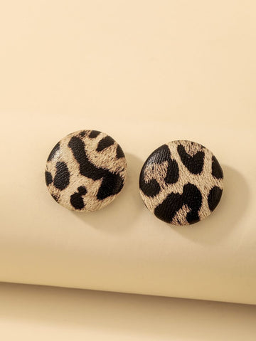 Buy SHEIN Andkiss Leopard Pattern Round Stud Earrings in Pakistan