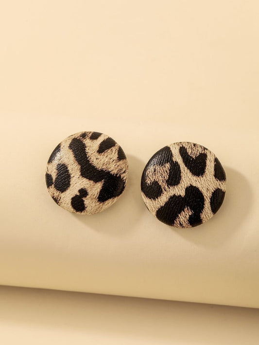 Buy SHEIN Andkiss Leopard Pattern Round Stud Earrings in Pakistan