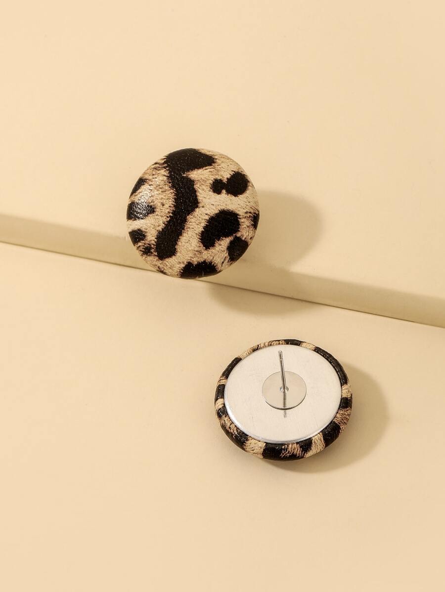 Buy SHEIN Andkiss Leopard Pattern Round Stud Earrings in Pakistan
