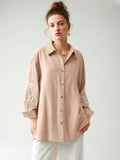 Buy SHEIN Anewsta Cotton Linen Texture Vacation Rose Hand Cranked Shirts in Pakistan