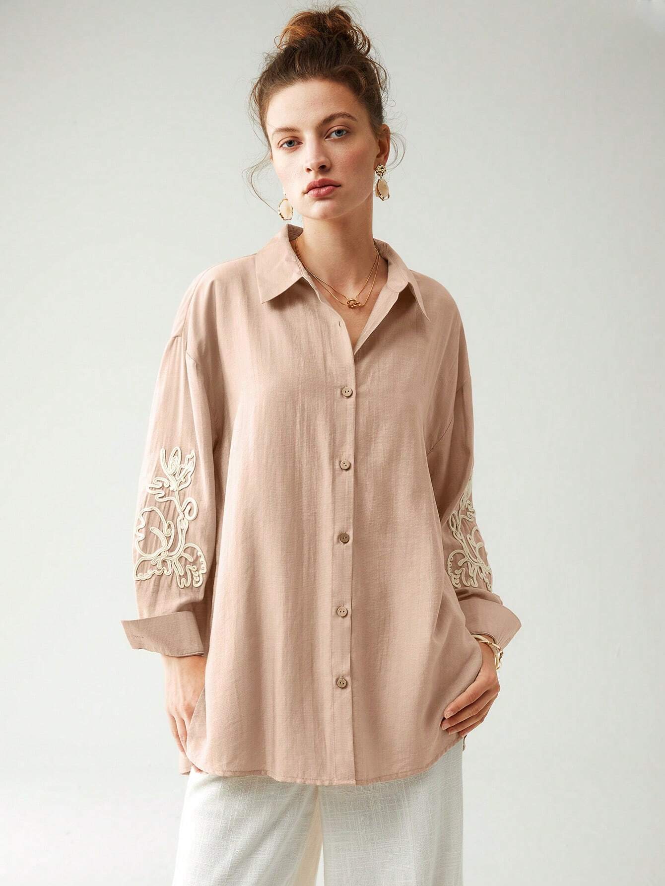 Buy SHEIN Anewsta Cotton Linen Texture Vacation Rose Hand Cranked Shirts in Pakistan