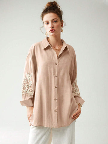 Buy SHEIN Anewsta Cotton Linen Texture Vacation Rose Hand Cranked Shirts in Pakistan