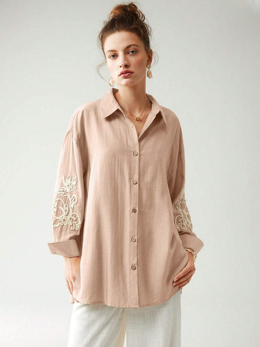 Buy SHEIN Anewsta Cotton Linen Texture Vacation Rose Hand Cranked Shirts in Pakistan