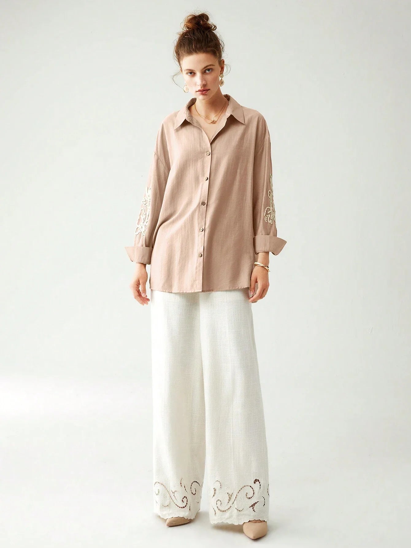 Buy SHEIN Anewsta Cotton Linen Texture Vacation Rose Hand Cranked Shirts in Pakistan