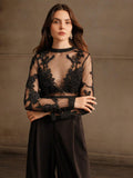 Buy SHEIN Anewsta Crochet Mesh Embroidery Sexy See-Through Blouse in Pakistan