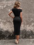 Buy SHEIN Asymmetrical Neck Twist Front Wrap Hem Dress in Pakistan