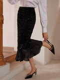 Buy SHEIN Aveloria Modichic Women's Fashion Sequin Patchwork Chiffon A-Line Fishtail Skirt in Pakistan