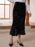 Buy SHEIN Aveloria Modichic Women's Fashion Sequin Patchwork Chiffon A-Line Fishtail Skirt in Pakistan