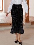 Buy SHEIN Aveloria Modichic Women's Fashion Sequin Patchwork Chiffon A-Line Fishtail Skirt in Pakistan
