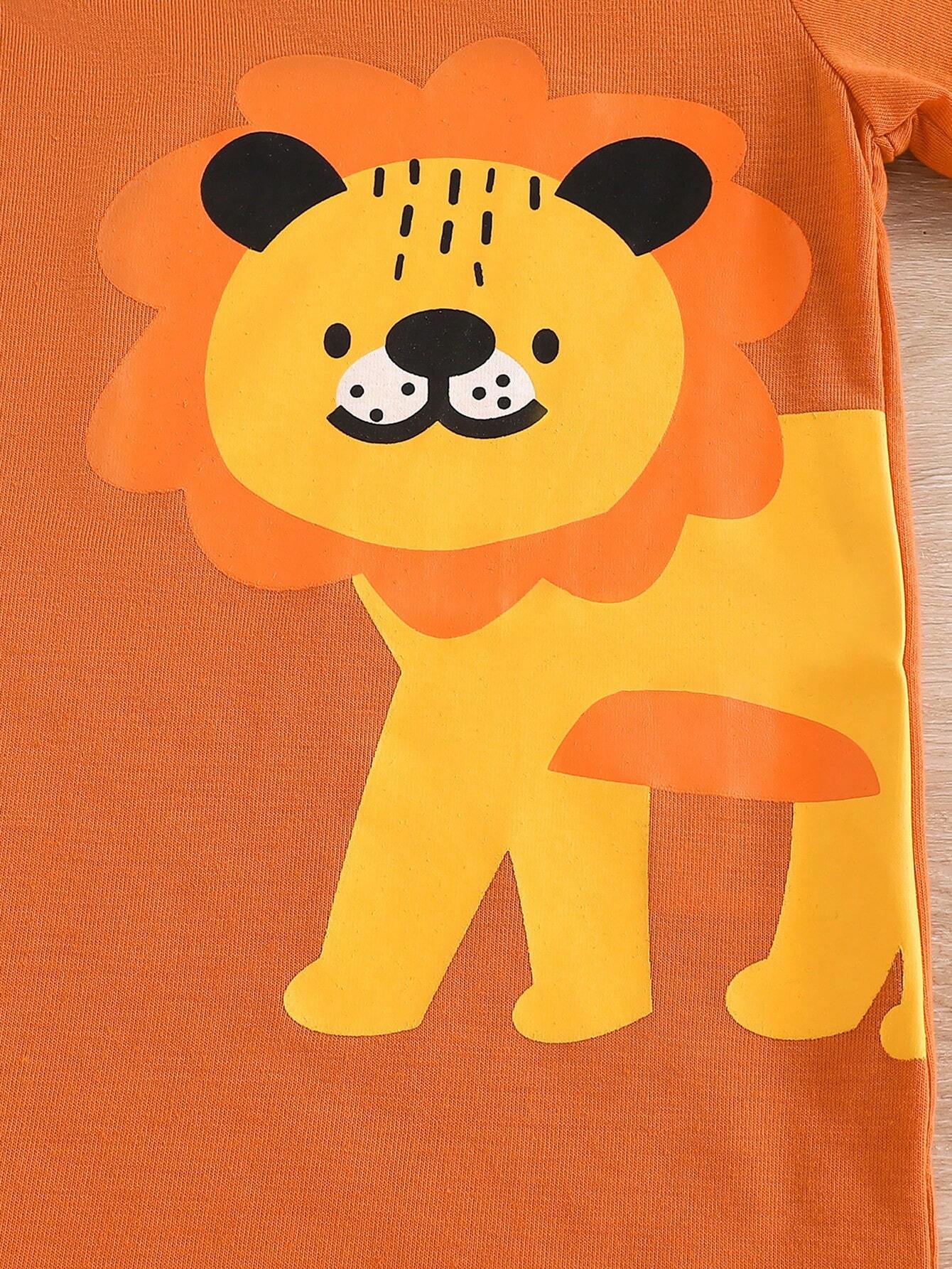 Buy SHEIN Baby Boy 2pcs/Set Cute Animal Dinosaur & Lion Pattern Print Short Sleeve T-Shirt For Spring And Summer in Pakistan