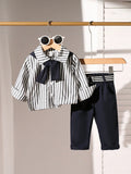 Buy SHEIN Baby Boy 2pcs Set: Striped Stylish Shirt And Black Suit Pants in Pakistan