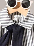 Buy SHEIN Baby Boy 2pcs Set: Striped Stylish Shirt And Black Suit Pants in Pakistan