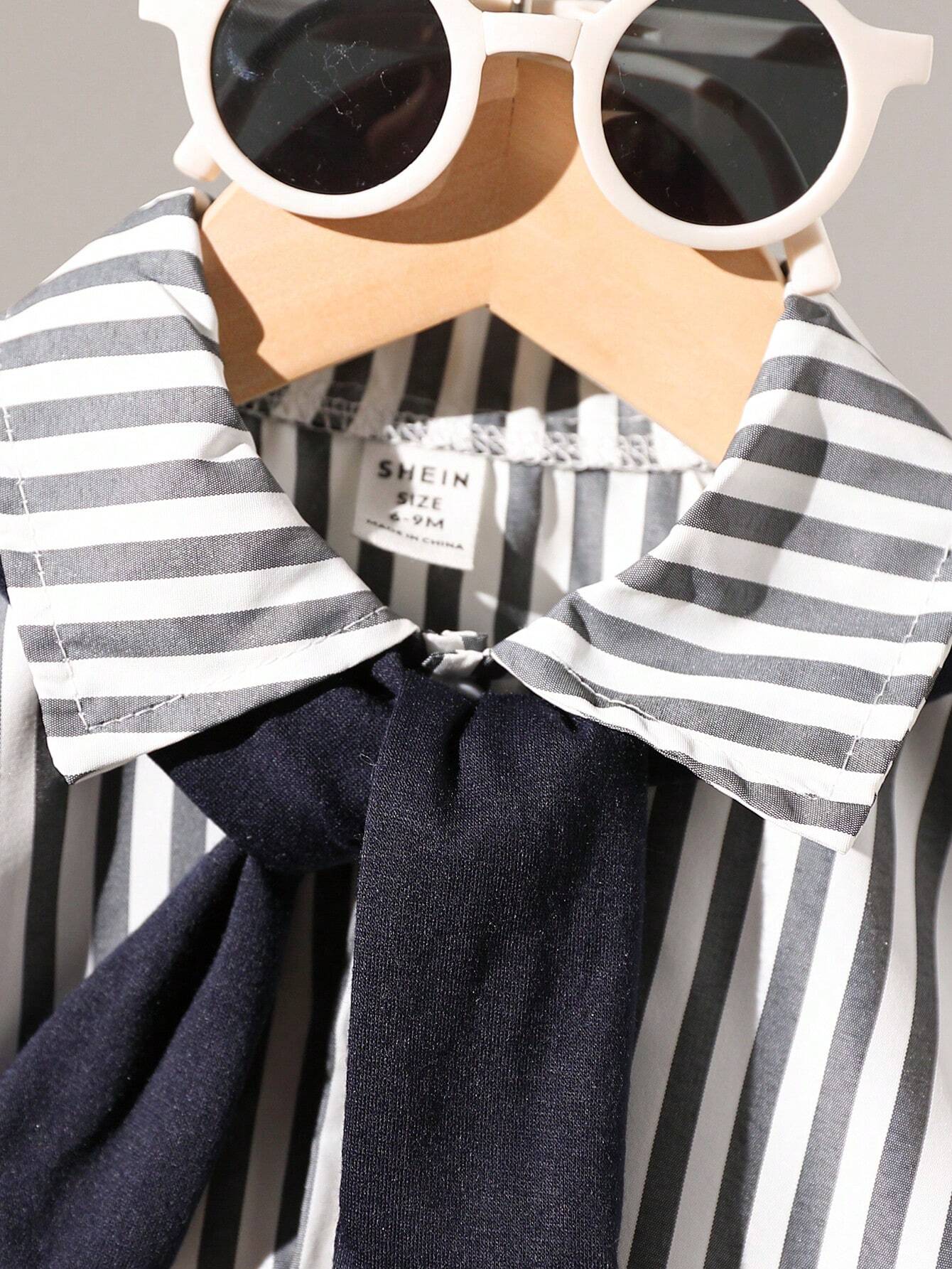 Buy SHEIN Baby Boy 2pcs Set: Striped Stylish Shirt And Black Suit Pants in Pakistan
