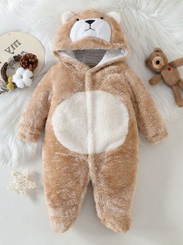 Buy SHEIN Baby Boy 3D Ears Design Hooded Flannel Jumpsuit in Pakistan