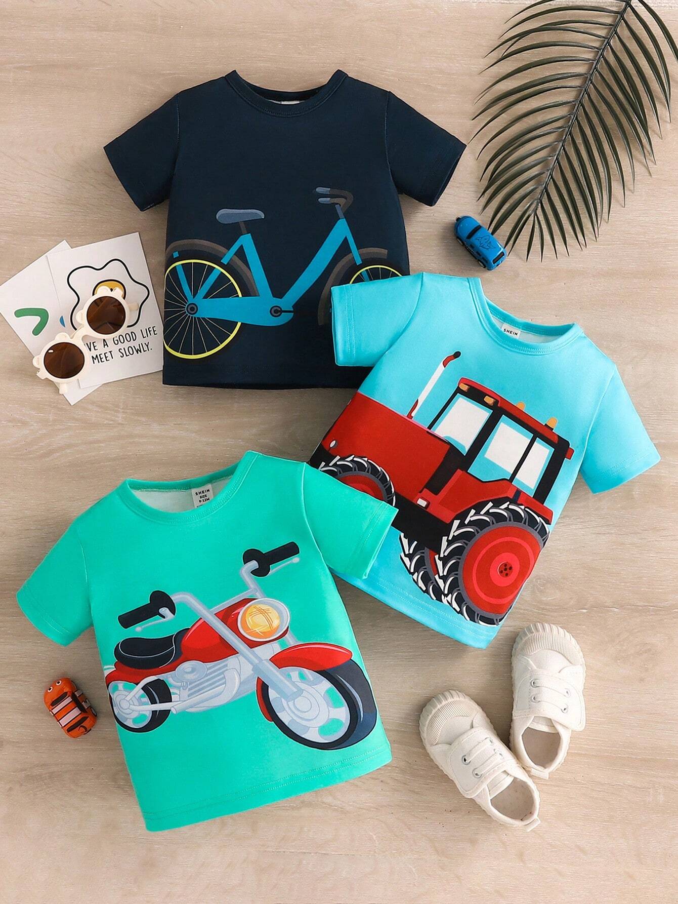 Buy SHEIN Baby Boy 3pcs Car Print Short Sleeve Tops Set For Summer in Pakistan