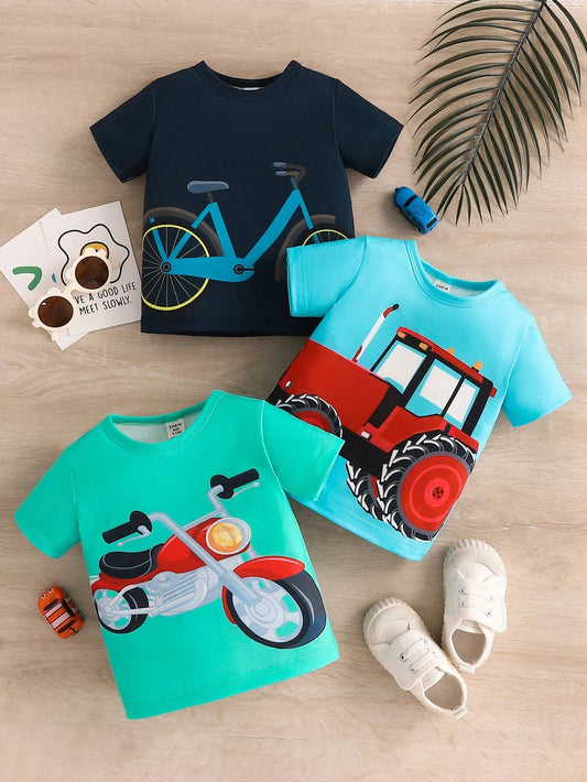 Buy SHEIN Baby Boy 3pcs Car Print Short Sleeve Tops Set For Summer in Pakistan
