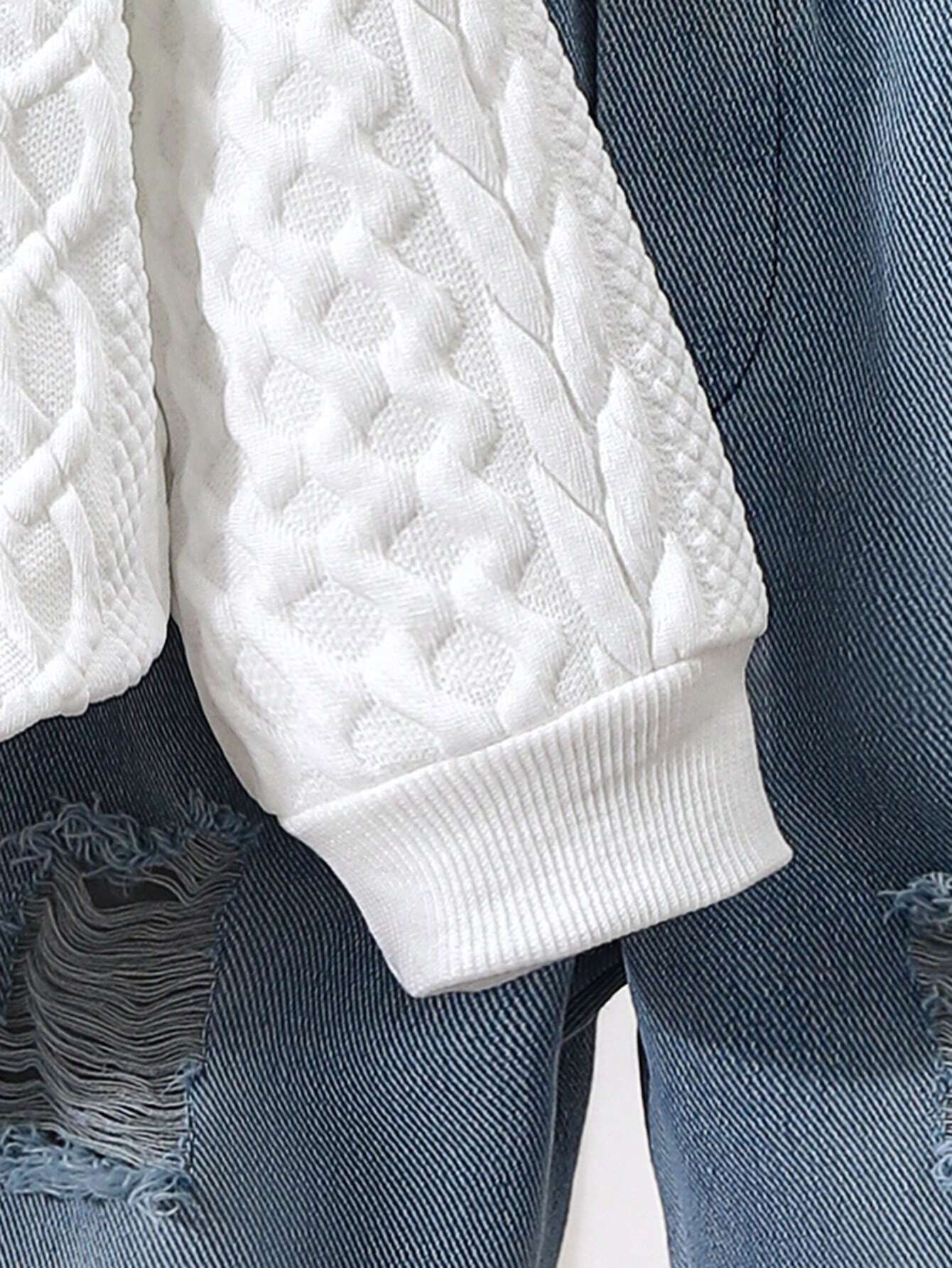 Buy Baby Boy Patchwork Denim Pocket Round Neck Long Sleeve Top And Distressed Jeans Set in Pakistan