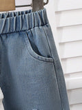 Buy Baby Boy Patchwork Denim Pocket Round Neck Long Sleeve Top And Distressed Jeans Set in Pakistan