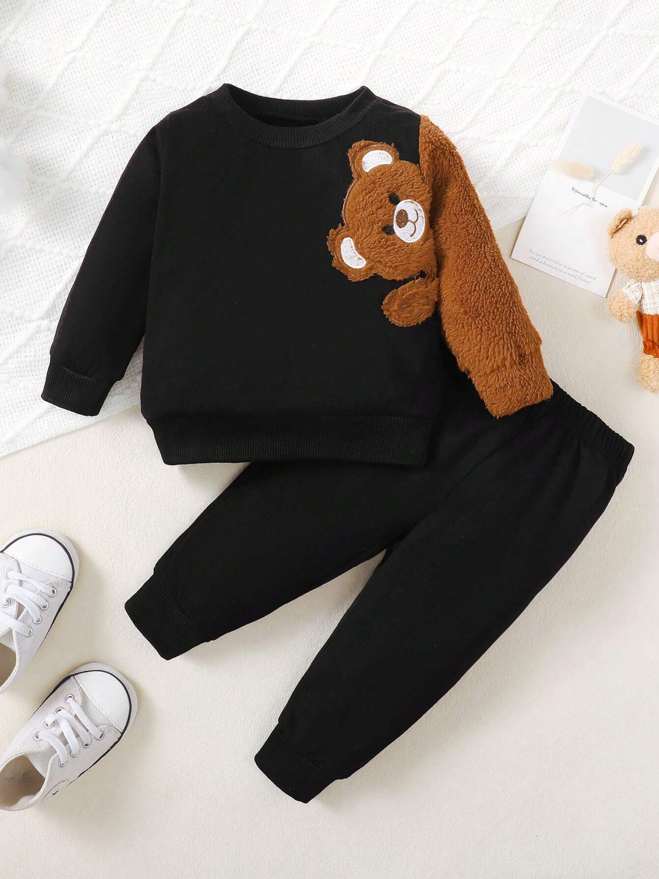 Buy SHEIN Baby Boy Teddy Bear Embroidery Sweatshirt & Sweatpants in Pakistan