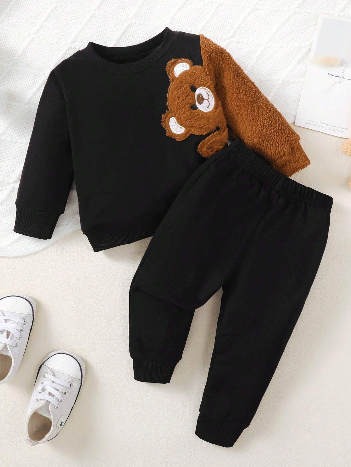 Buy SHEIN Baby Boy Teddy Bear Embroidery Sweatshirt & Sweatpants in Pakistan